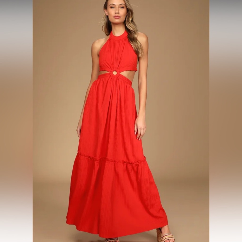 Lulus Island Vacay Red Tie-Back Maxi Dress